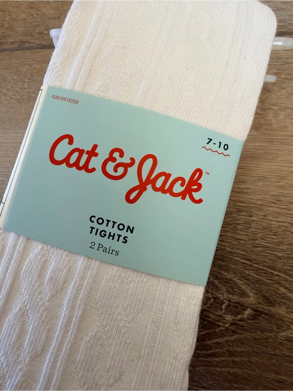 Cat & Jack White Cotton Cable knit Tights for girls - 2 Pairs
